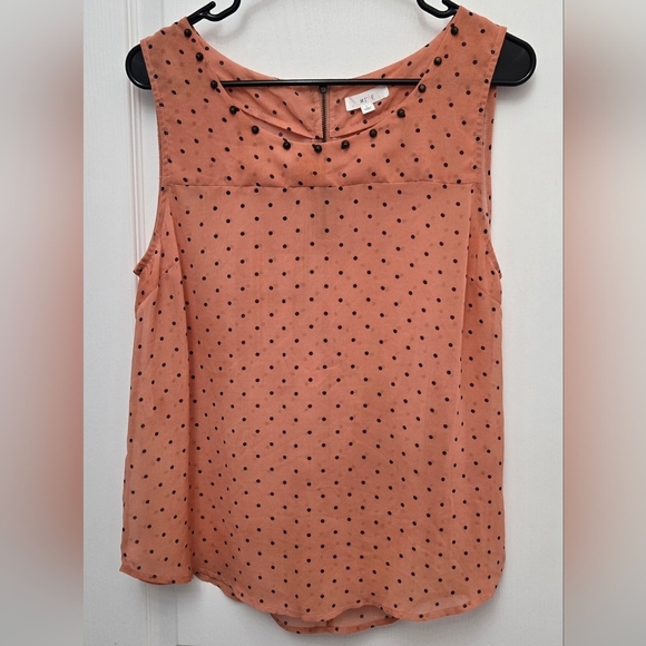 mine Tops - Anthropologie Mine Sleeveless Peach Top With Polka Dots Studded Neckline Sz LG
